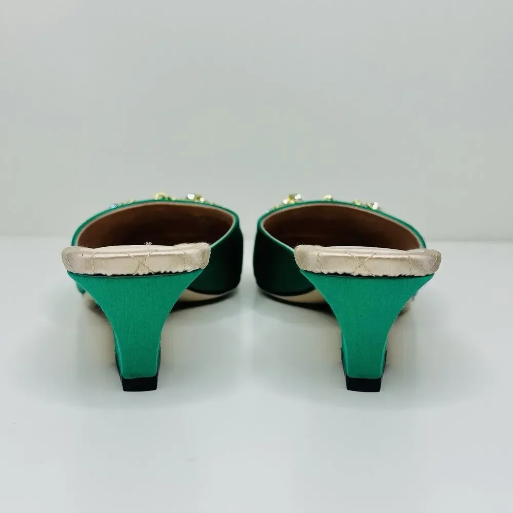 NIB Gucci Horsebit Crystals Satin Mules IT 36 US 6 Slip On Emerald Green Sandal - Picture 10 of 15